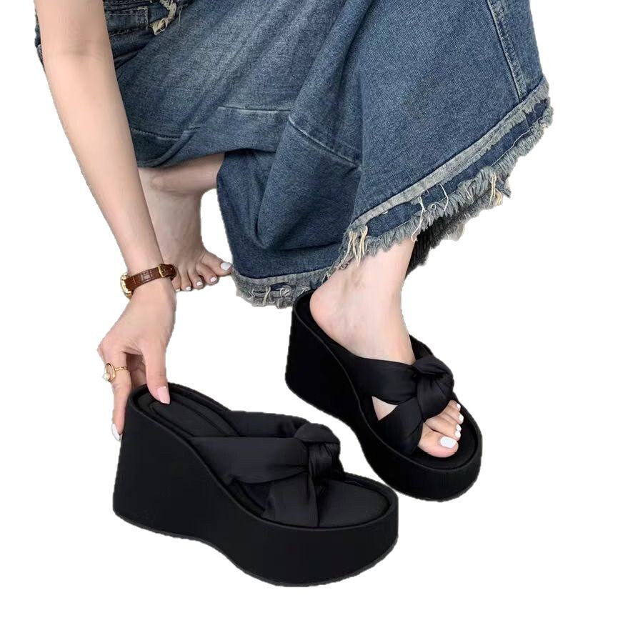 Ddmyoutdoor Ddmyoutdoor High End Fashion Thick Soled For Women Summer Outdoor New Wedge Heel Small Height Increasing Beach One Strap Slippers Shoes Ou