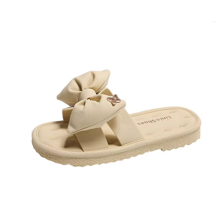 Ddmysports Bowknot One Strap Sandals Outdoor Wear New Summer Flat Non Slip Beach Shoes High End Cool Slippers For Women Outdoor Shoes