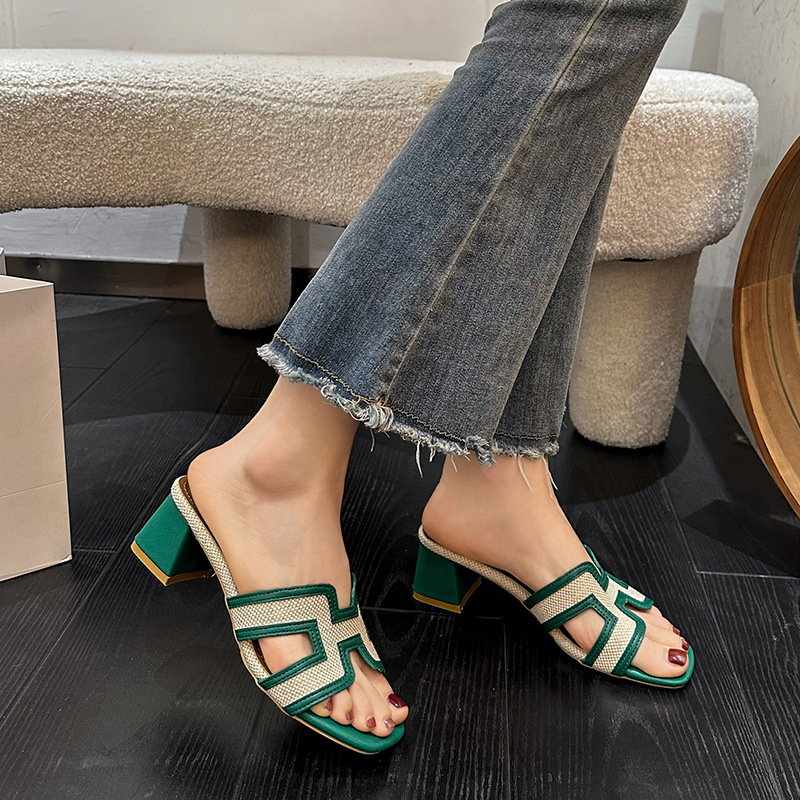 hot Free Shipping designer Slippers New high heeled slippers for women with and straight heels fashionable beach sandals thick soles