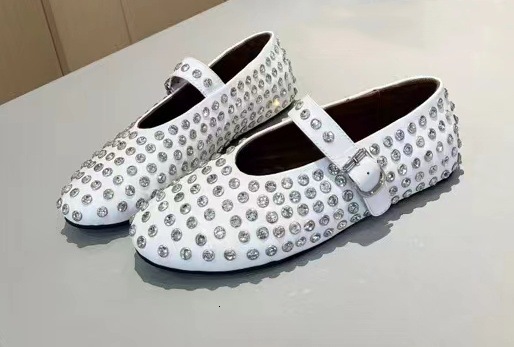 Ddmysheep Ddmysheep One Strap Ballet Hollow Mary Jane Women Genuine Leather Rhinestone Flat Evening Round Toe Shallow Mouth Single Shoes