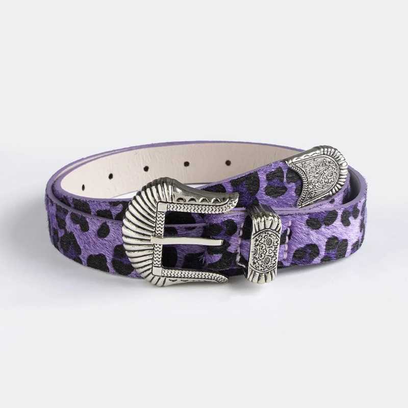 European and New Retro Carved Imitation Horse Hair Leopard Print Fashionable Y2K Dopamine Western Buckle Belt X250614
