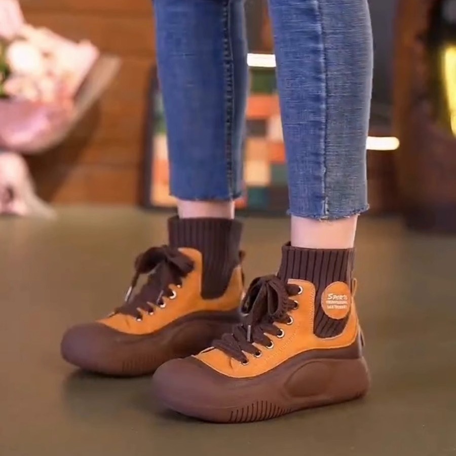 Ddmysports Autumn Genuine Leather British Style Mid Top Casual For Women Ugly Cute Big Head Fashion Breathable Short Boots S Shoes Trend Outdoor Shoes