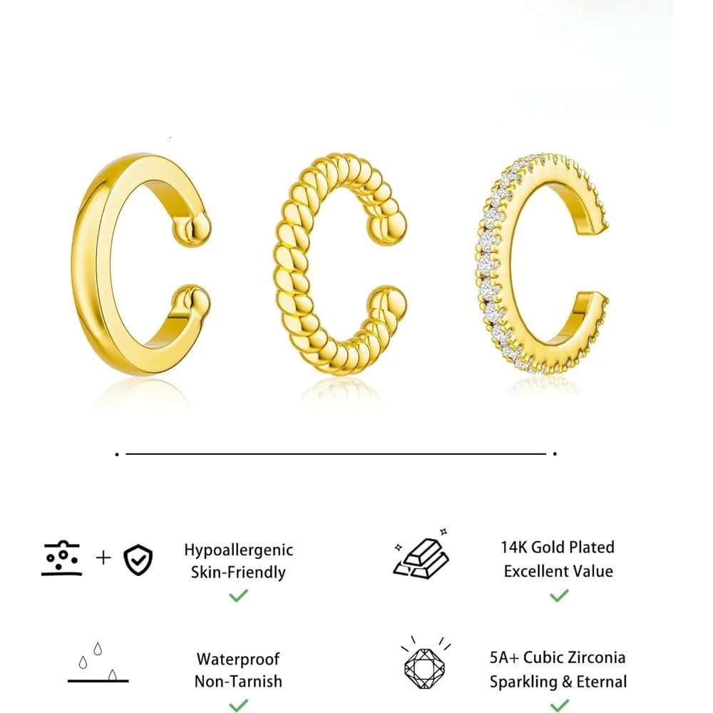 Ear Cuff Earrings for Women Non Piercing 14K Gold Plated Cuff Earrings for Women Hypoallergenic Cubic Zirconia 250610
