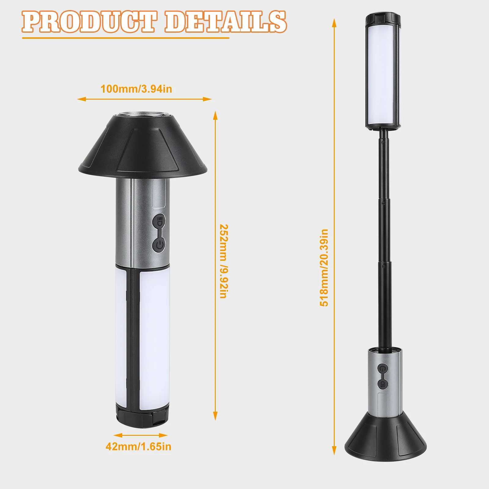 2-in-1 Rechargeable Camping Lantern Flashlight Telescopic Design with Hook Multi-Use Outdoor Emergency Work Light W250613