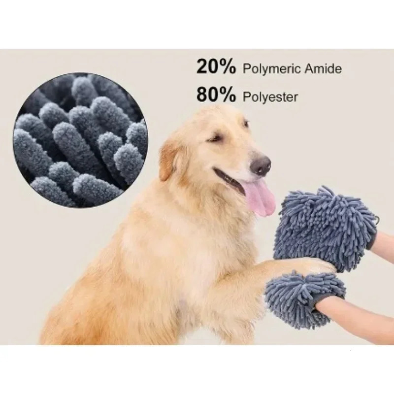 Pet Grooming Glove Quick Drying Dogs Paw Towel Chenille Microfiber Double Sided Dogs Grooming Mitt for Large Medium Small Dogs 250614
