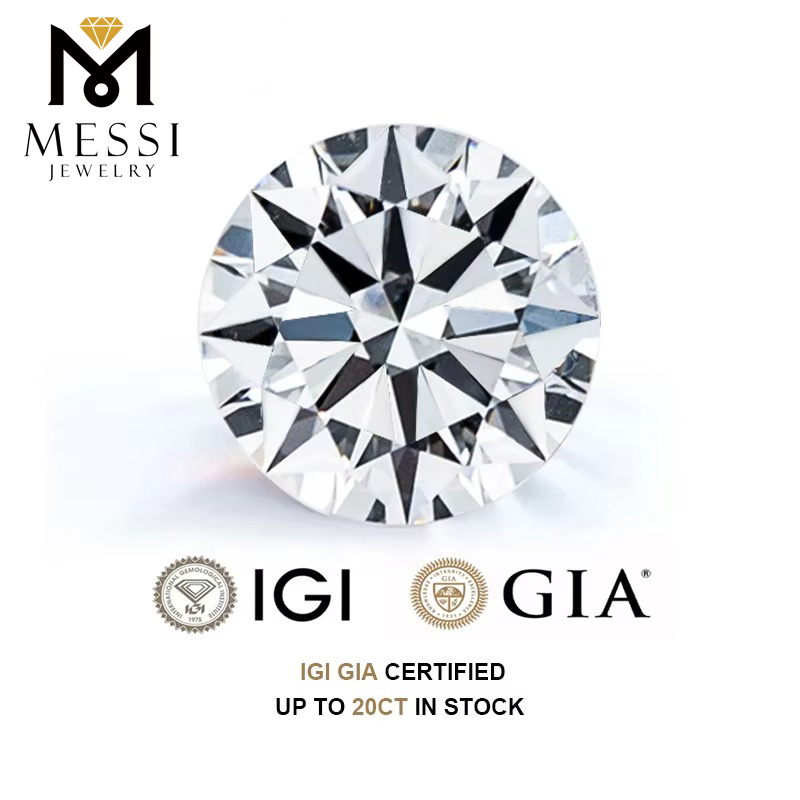 Messi Jewelry Hot Sell IGI GIA Certified Round Brilliant Cut Lab Diamond 1CT 2CT 3CT DEF VVS Lab Created HPHT CVD Lab Grown Diamond