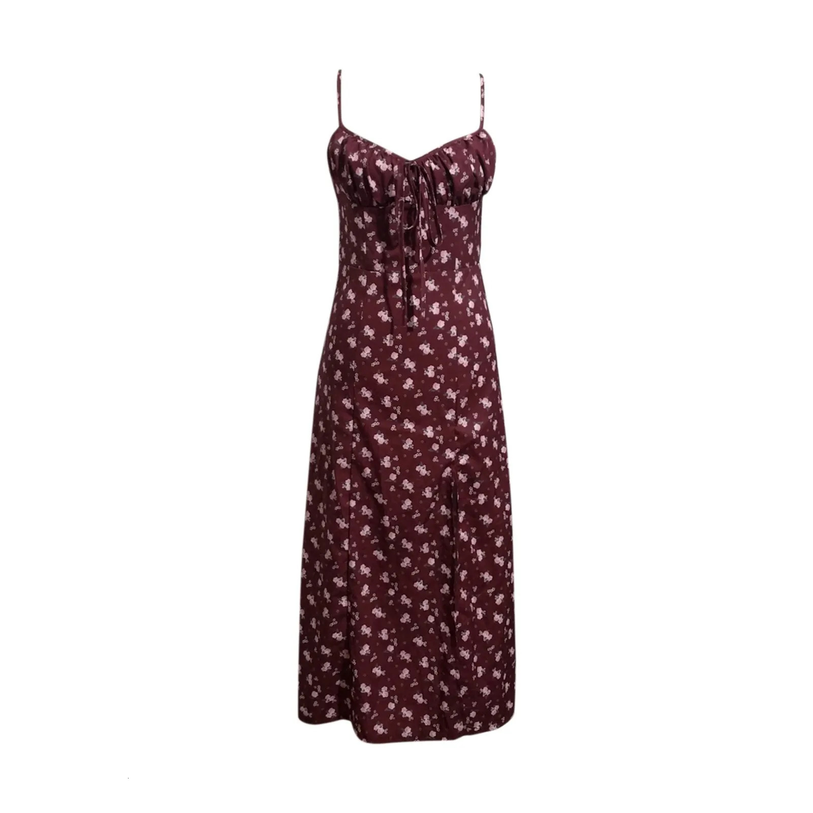 Elegant Classy Flower Print Spaghetti Straps Dresses For Women Camisole Deep V Neck Suspender Dress Woman Clothing 250614