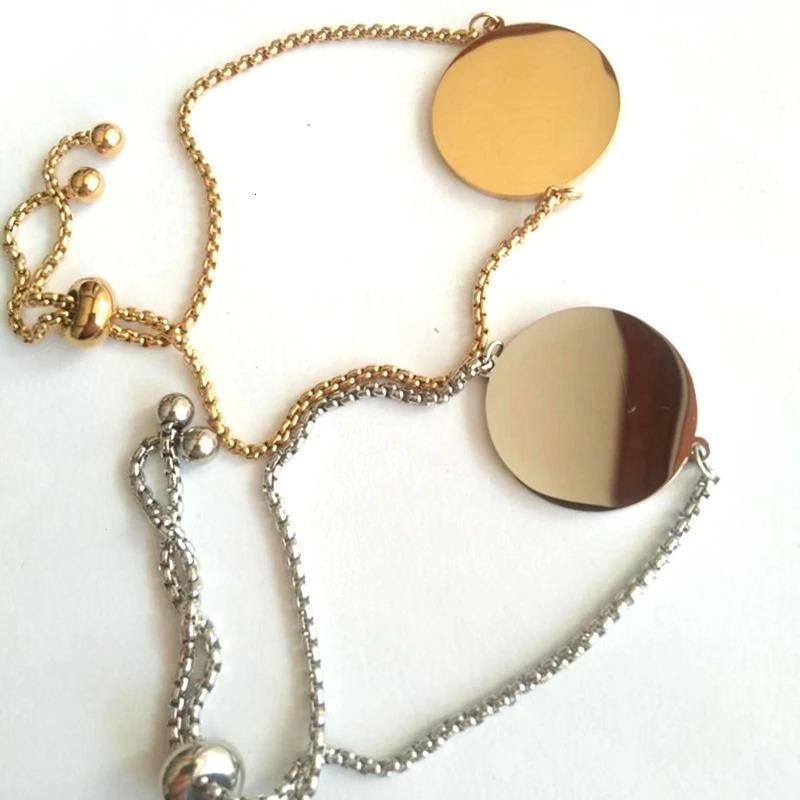 10pcs Stainless Steel Round Blanks Tags Charm Bracelet For Couple Friendship Mirror Polish Pendant Bracelet 250610