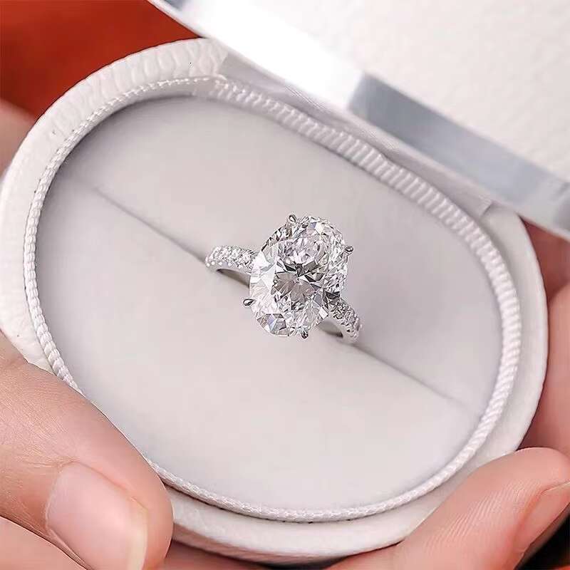 Hot Selling 925 Sterling Silver Womens Engagement Wedding Moissanite Rings 1CT 2CT 3CT VVS Oval Moissanite Ring