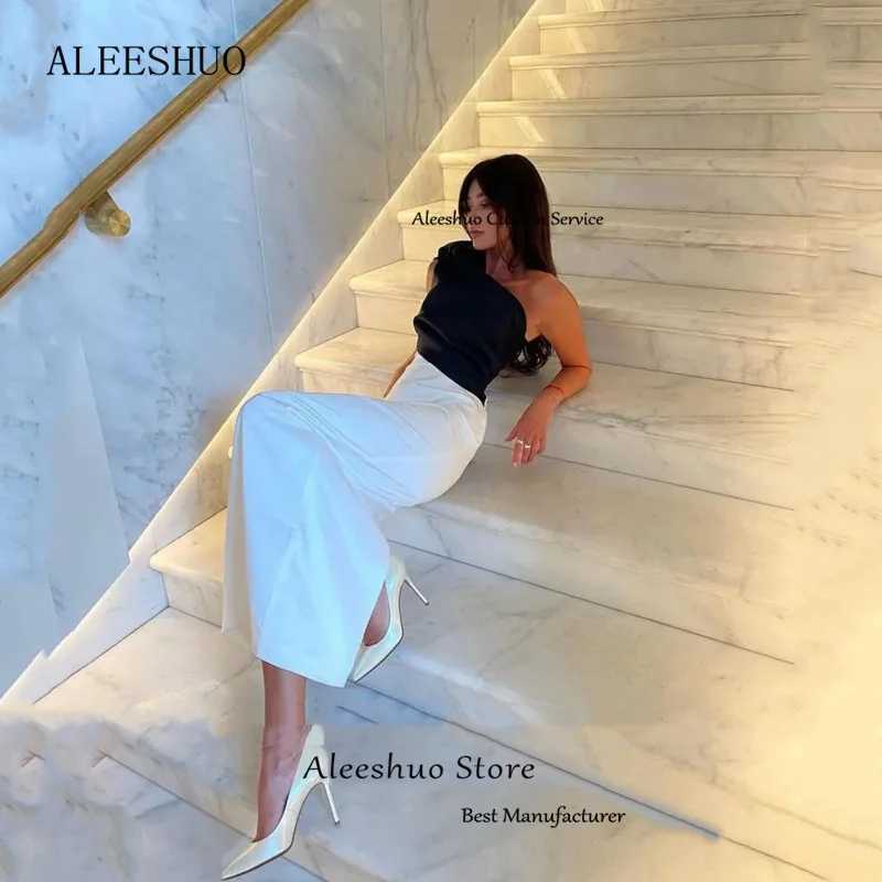 Ashuo Ele One Shoulder Black white Prom Dresses Sleeveless Mermaid Evening Dress Pleat Formal Occasion Customized Dress W250614