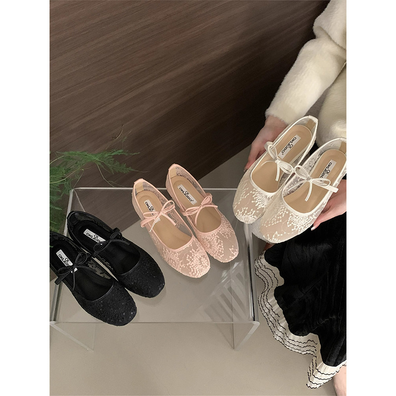 Ddmyoutdoor Flat French Style Pink Breathable Mary Jane For Women New Spring Bow Evening Shoes Outdoor Shoes