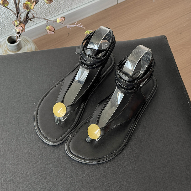 Ddmyoutdoor Niche New Flat Lace Up Toe Post Vacation Style Versatile Casual Thong Roman Beach Sandals Outdoor Shoes