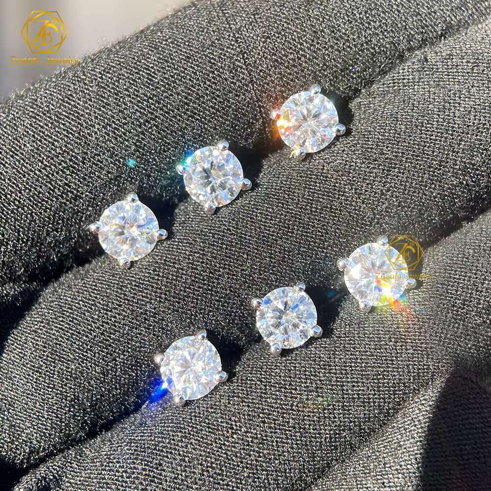 Wholesale 3-11mm VVS Moissanite Earrings Screw Back Round Cut 4 Prong Stud Earrings 925 Silver Hip Hop Earring for Men and Women