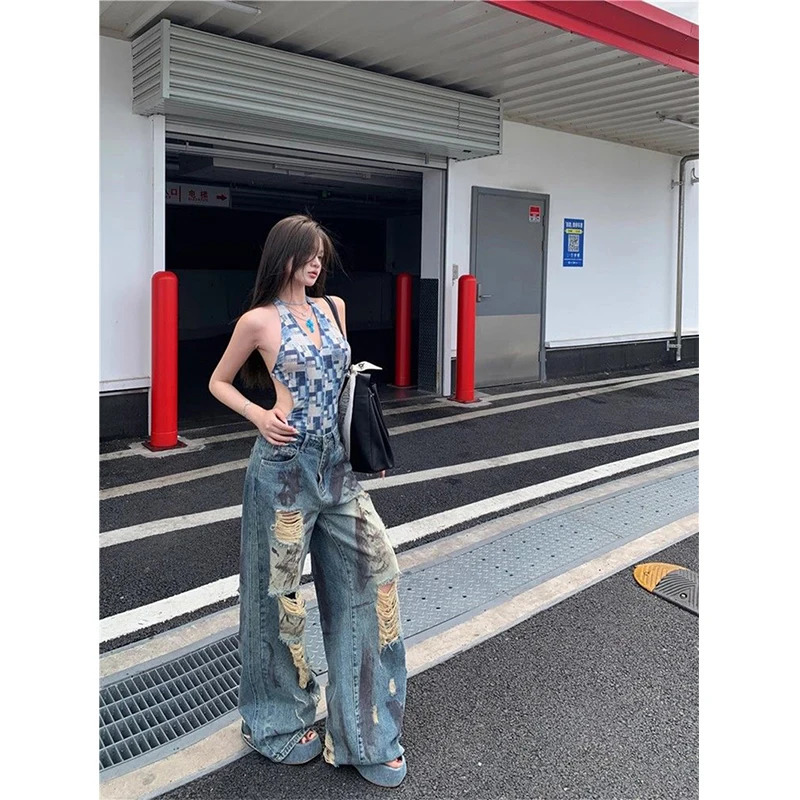 Y2K Ripped Jeans Women Vintage Streetwear Hole Wide Leg Denim Pants Harajuku Aesthetic Gyaru Baggy Straight Trousers Z260313