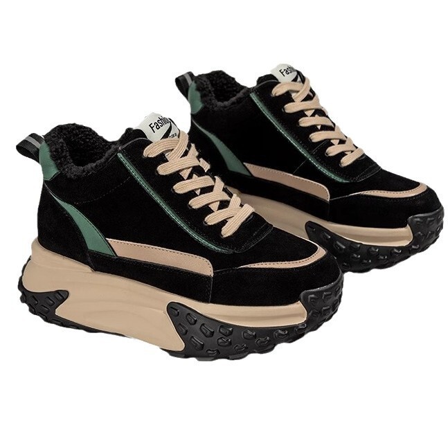 Ddmysports Thick Soled High Top Fleece Lined Dad Sneakers Women New Winter Cotton Shoes For Petite Casual Sports Versatile Outdoor Shoes