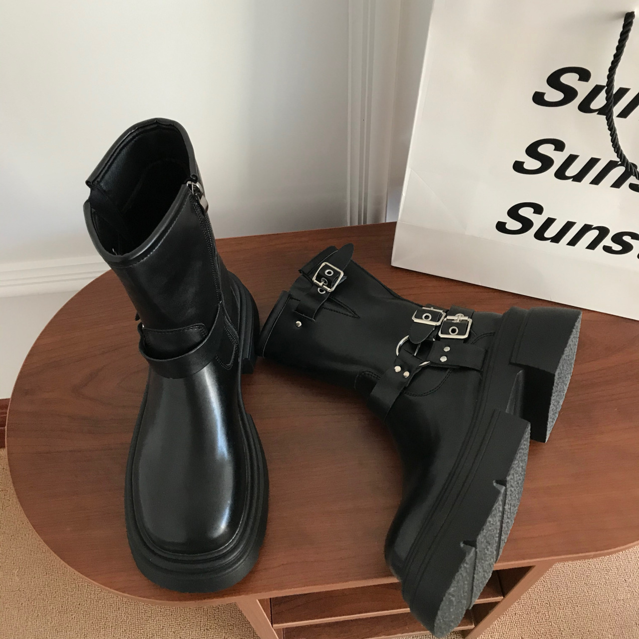 Ddmysports Autumn Winter New British Style Brown Thick Soled Mid Calf Martin For Women Western Denim Short Boots Outdoor Shoes