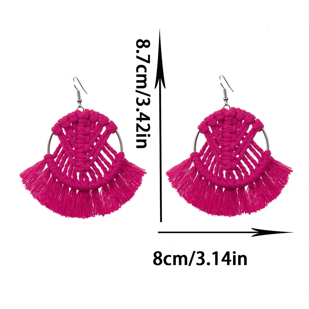 Eco-Friendly Bohemian Festival Macrame Tassel Drop Earrings 925 Sterling Silver Adjustable Tribal Statement Jewelry 250610