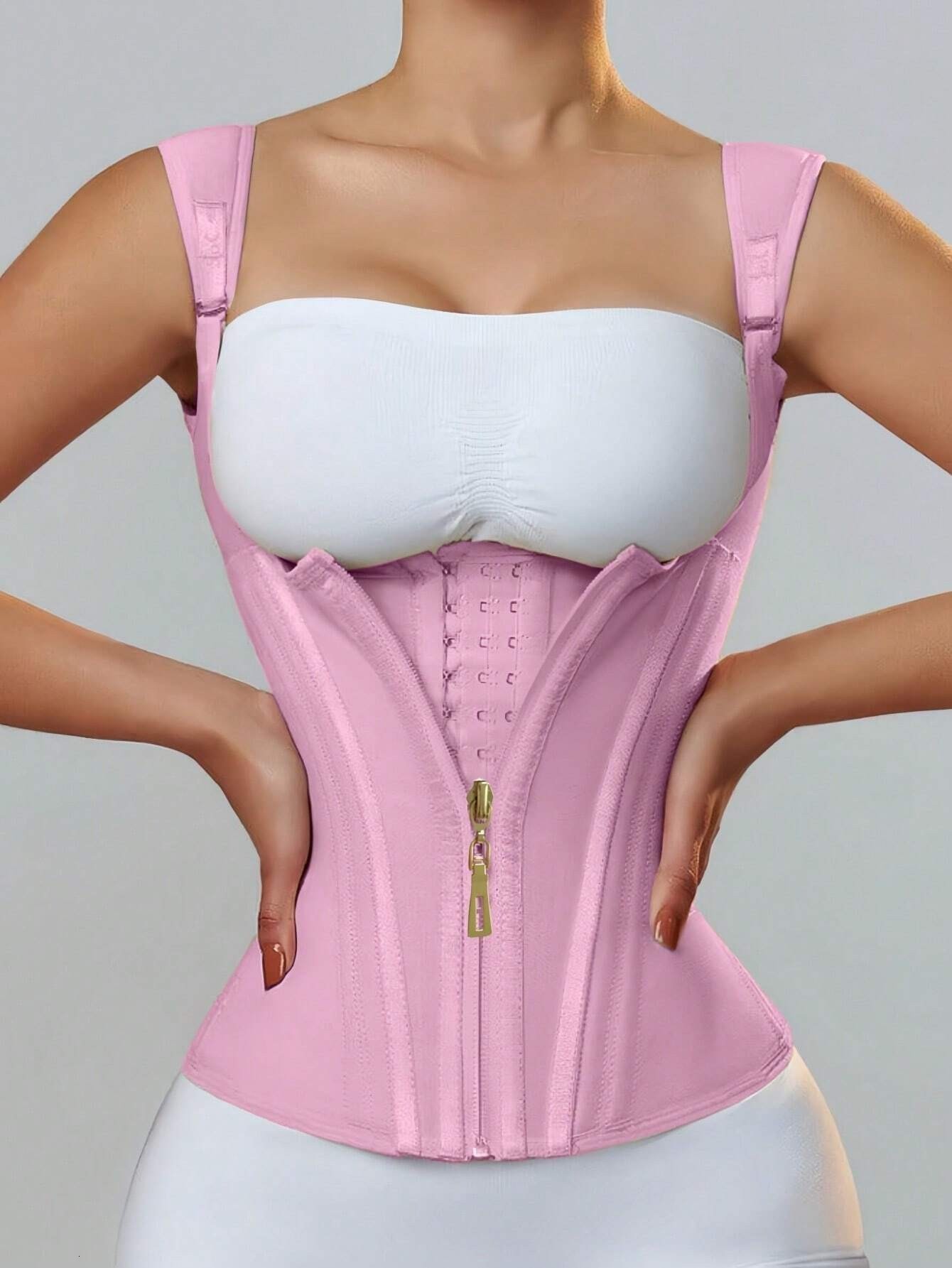 Mesh High Elastic Waist Trainer 15 Bones Posture Corrector Zipper Button Shapewear Vest Style Abdomen Waist Belt 240813