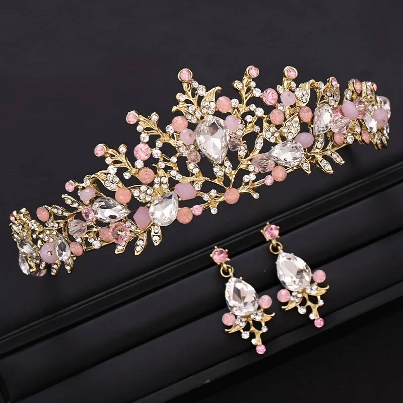 Handmade Crystal Rose Gold Crown And Tiara Queen Princess Taira Headpiece Diadem Wedding Accessories Bridal Hair Jewelry