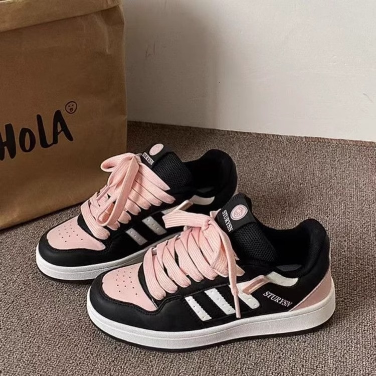 Ddmysports New Black Pink Thick Soled Bread Shoes Women Ins Style Spring Lightweight Casual Versatile Sneakers For Students Outdoor Shoes