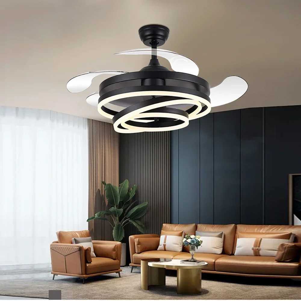 Ceiling Fans Modern Intelligent LED Ceiling Fans with 4 Retractable Blades LED Light With Remote Control Dimmable for Bedroom W250613