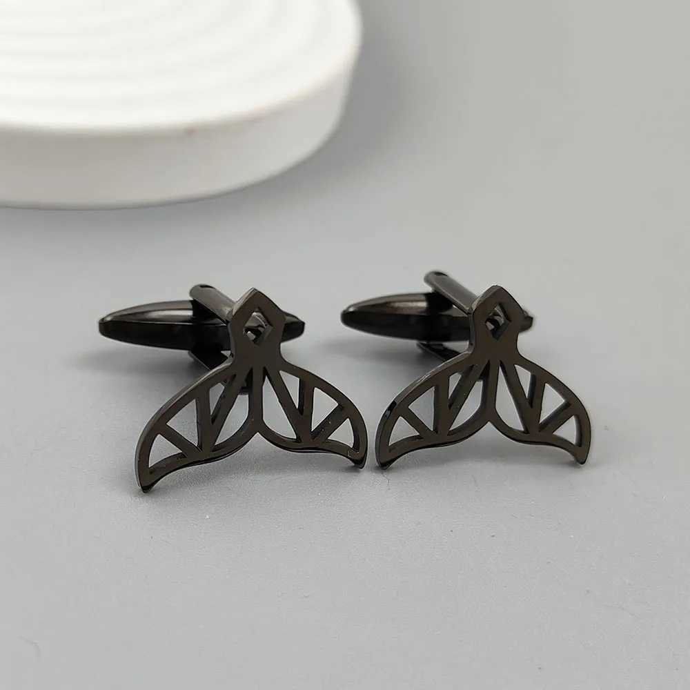 Punk style whale tail hollow stainless steel gold-plated 18K cufflinks French shirt buttons high quality waterproof jewelry XJ250614
