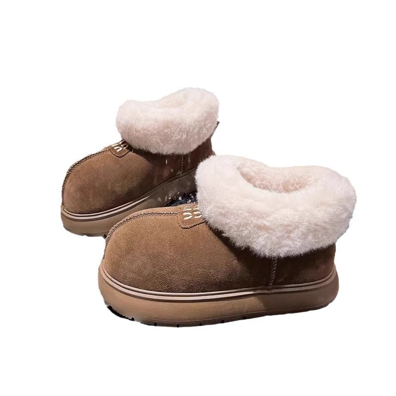 Ddmysports Sheepskin Integrated Warm Bread Cotton Shoes Thick Sole Short Cute Ugly Big Head Snow Boots Women S New Winter Model Outdoor Shoes