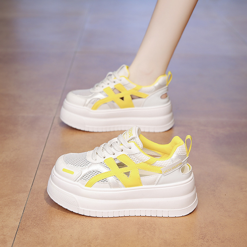 Ddmyoutdoor Platform Mesh White Sneakers For Women Summer New Hollow Breathable Dad Casual Board Soft Sole Wedge Shoes Outdoor Shoes