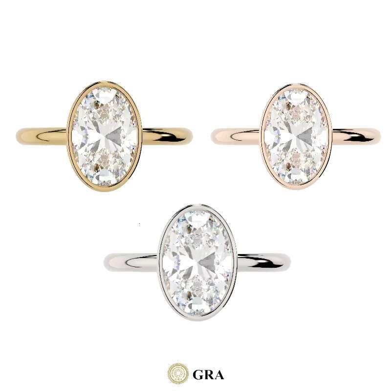 Minimal 5ct Oval Moissanite Solitaire Rings 1ct 2ct S925 Sterling Silver Gold Plated Bezel Signet Wedding Moissanite Ring