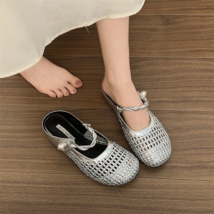 Ddmyoutdoor Hidden Wedge Woven Hollow Out Closed Toe Half Slippers For Women Outdoor Summer New Breathable Thick Sole Sandals To Match Skirts Outdoor 
