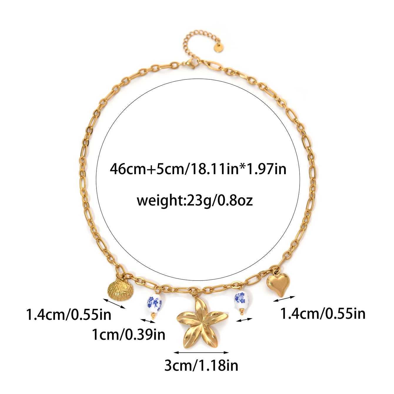 Flower Blue and White Porcelain Shell Heart Pendant Stainless Steel Necklace Women DIY Creative Design Necklace Jewelry Gift Z250614