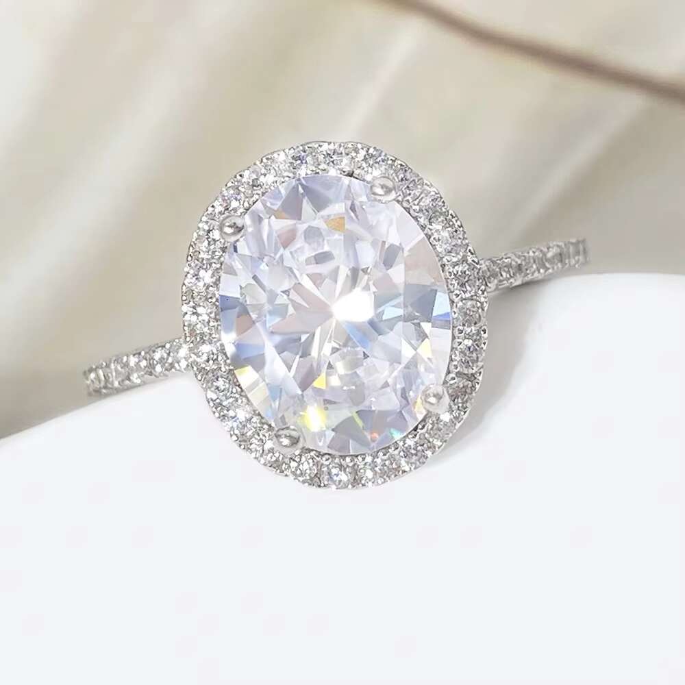 FOXI 8*10 Halo Oval Cut Moissanite Diamond Engagement Ring Platinum Plated 925 Sterling Silver VVS Moissanite Diamond Fine Rings