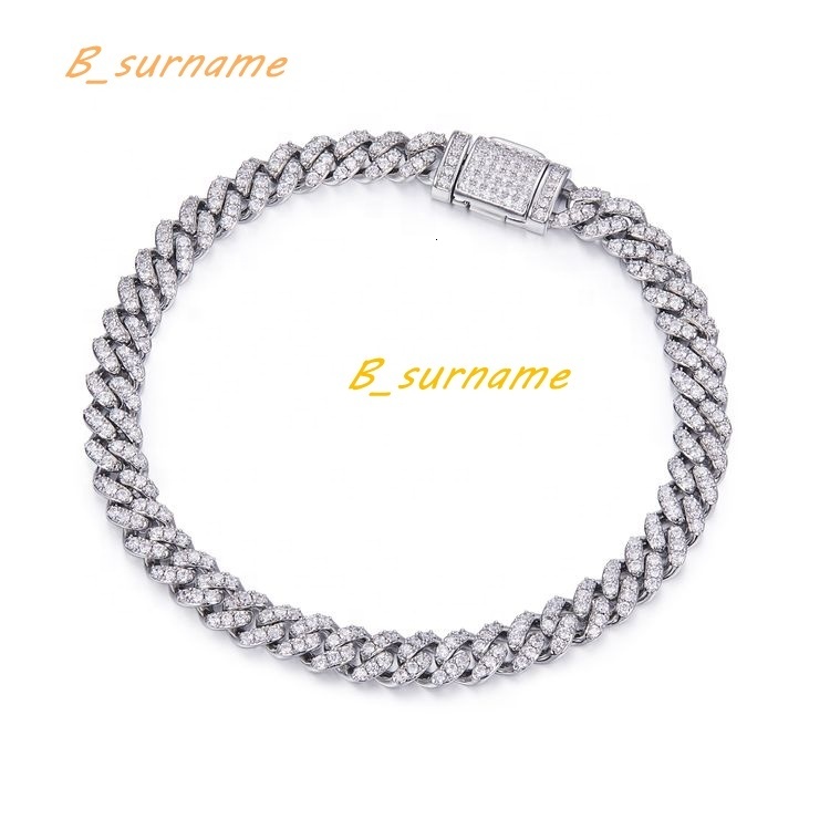 925 Sterling Silver Diamond-Cut Moissanite Chunky 6mm Cuban Link Bracelet Necklace Hip Hop Style for Men Women