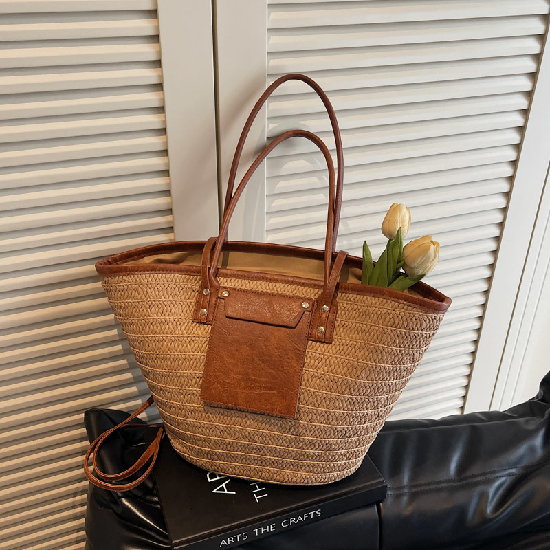 Hot Free Shipping Lafte Grass Hand Woven Straw Woven Tote Bags for Women Shoulder Raffia Bag Rattan Large Shopping Basket Beach Bag Luxury Crochet Han