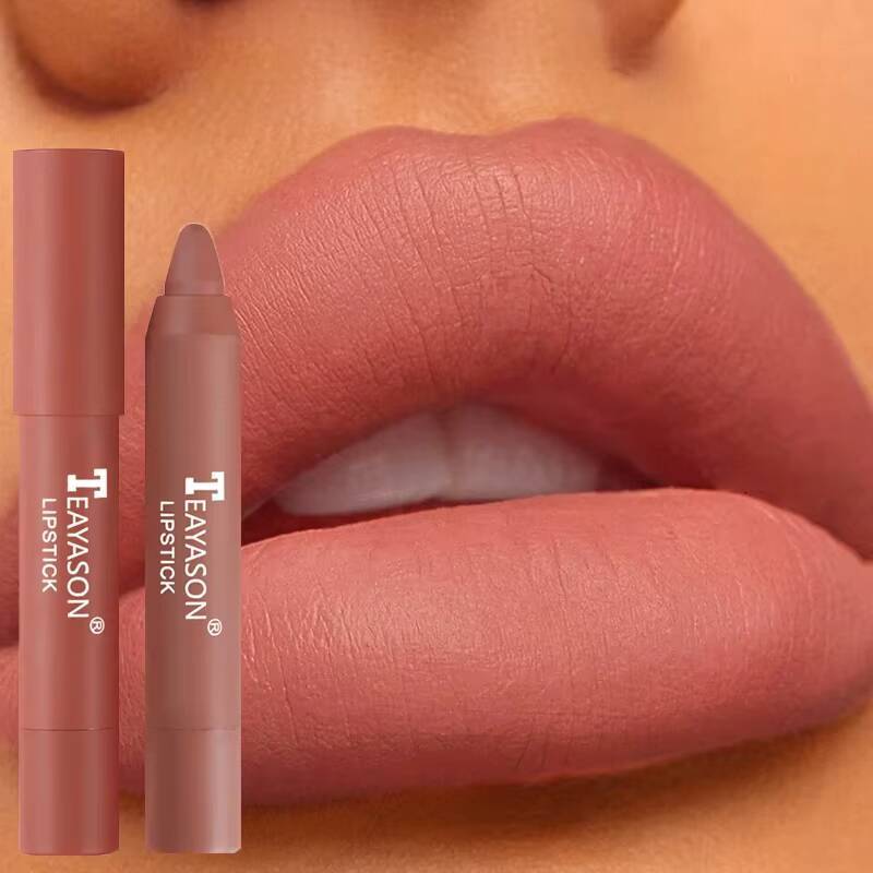 Nude Apricot Pen Waterproof Sexy Red Brown Matte Lipstick Tint Contour Lip Liner Makeup Lasting Non-stick Cup Cosmetics happy