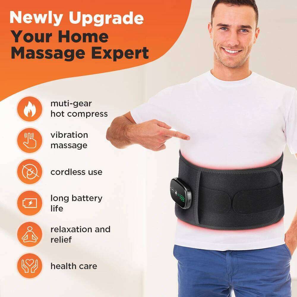 Heating Vibration Massager Belt, Red Light Hot Compress Brace Waist Back Massage Lumbar Support Belt Health Care