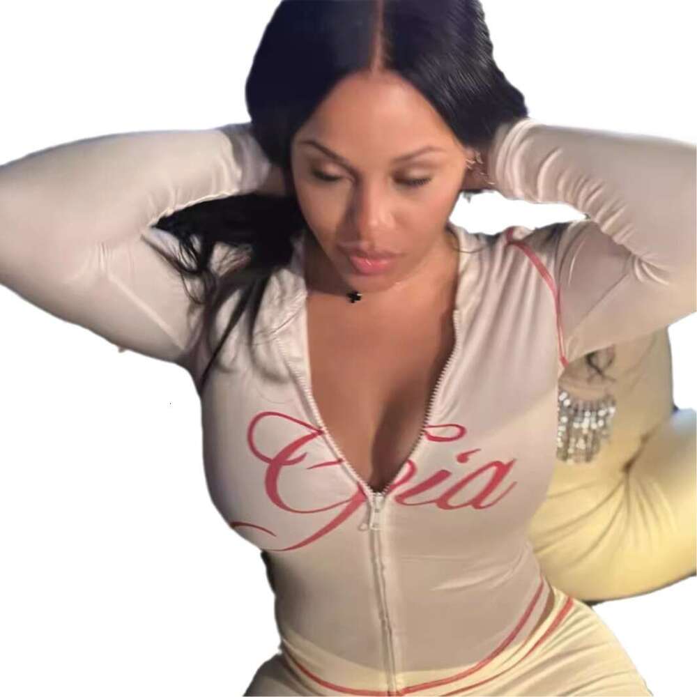 Summer New Slim Fit Letter Print Design Hooded Zipper Short Jacket And Long Pants Set B5