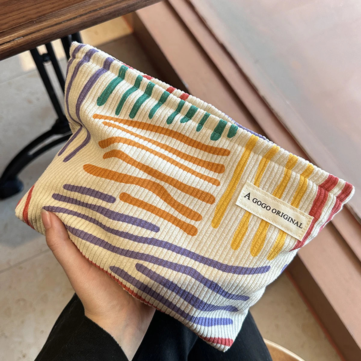 Corduroy Women Cosmetic Bag Large Capacity Makeup Storage Travel Portable Organizer Zipper Wash Bag 250614