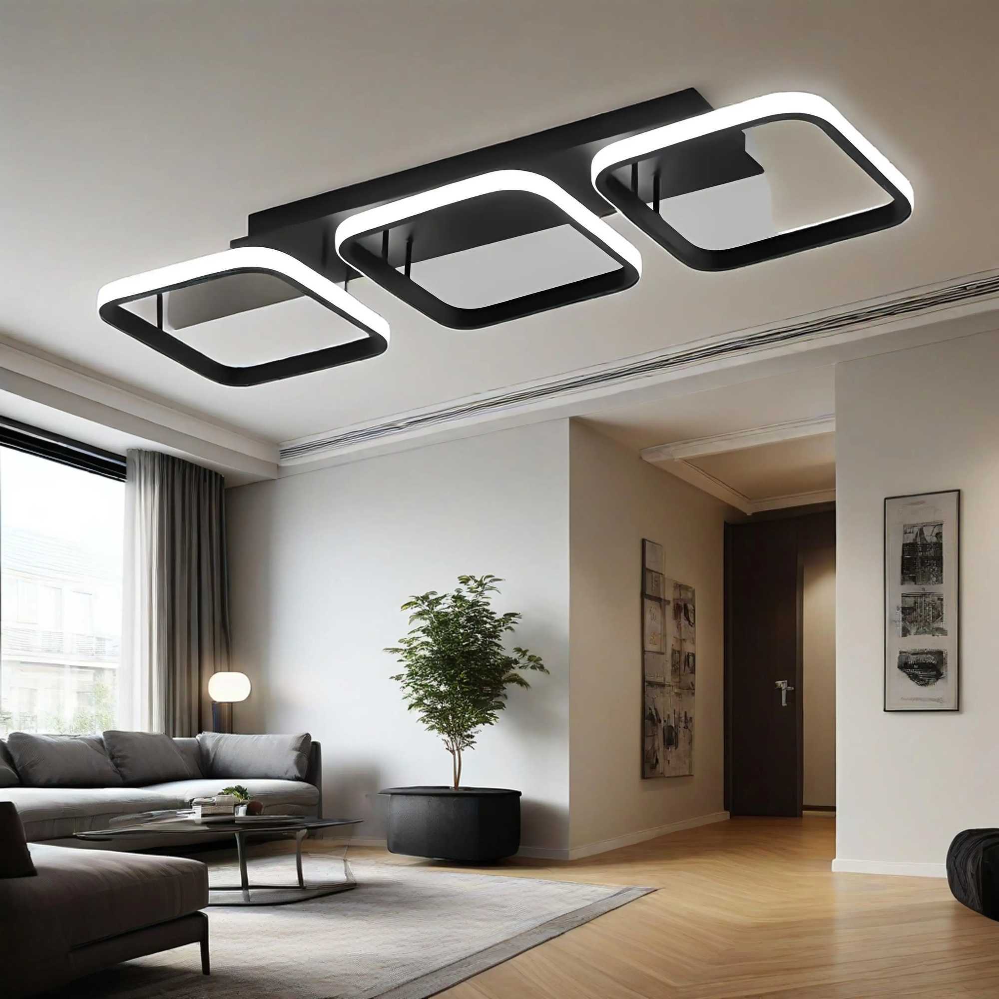 Nordic Luxe LED Chandelier Ceiling Light - Dimmable Three Color Options Square and Round Shapes for Living Room Corridor KitXJ2500613