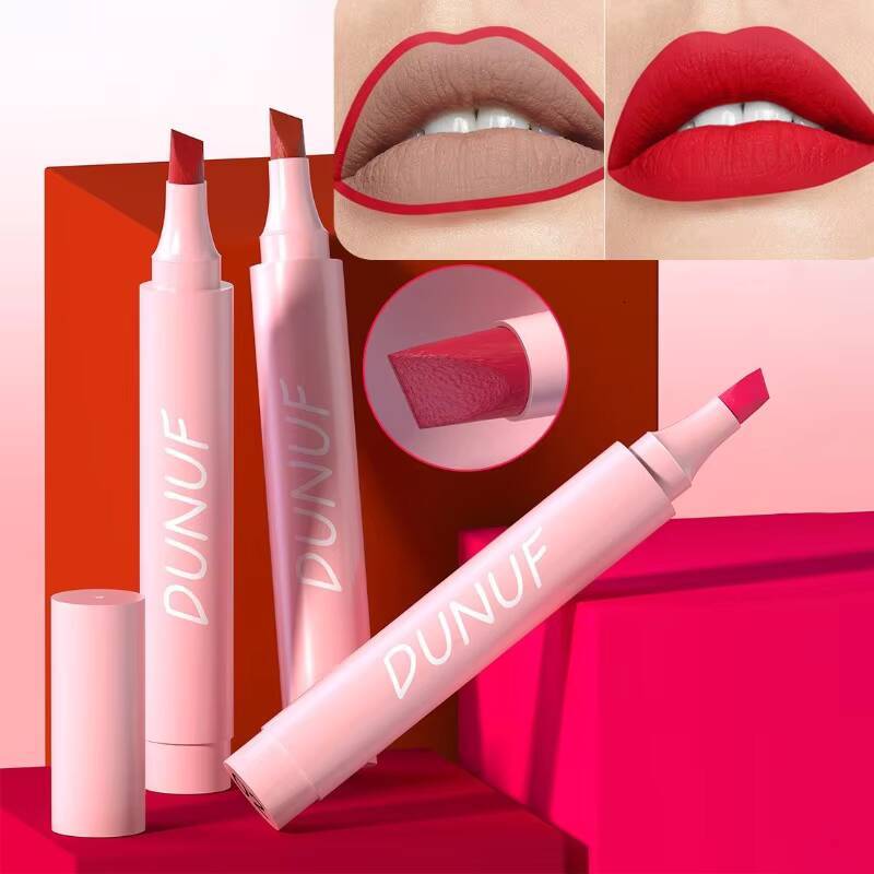 5 Color Long Lasting Liner Lipstick Waterproof Velvet Matte Lipsticks Sexy Red Contour Pencil 2in1 Lip Marker Pen happy
