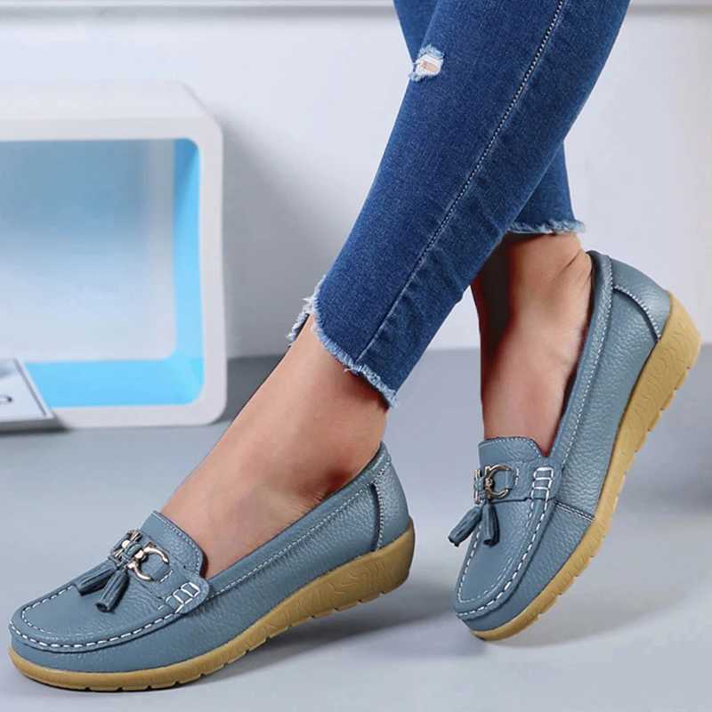 Women Flats Fi Genuine Leather Wedge Women Shoe Tassel Womens loafers Slip Soft Womens Plus Size XJ250614