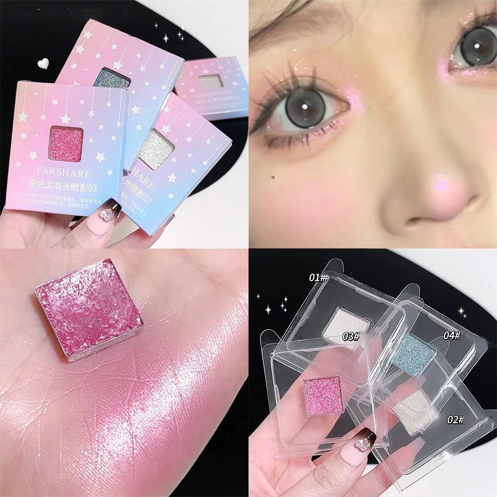 Monochrome Waterproof Discoloration Eyeshadow Palette Highlighter Powder Makeup Lasting Bright Shiny Chameleon Eye Illuminator