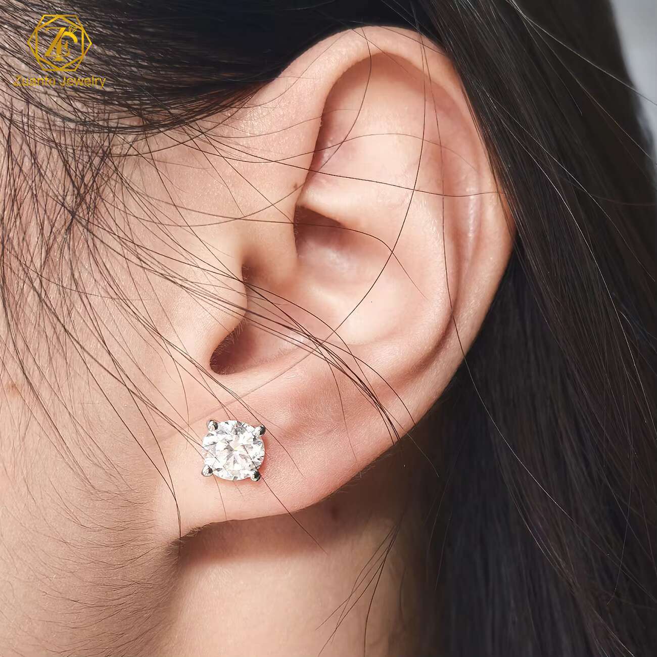 Luxury 925 Sterling Silver Moissanite Jewelry Earrings 6.5mm Cut Classic Style 4-Prongs Stud Diamond Main Stone Perfect Gift