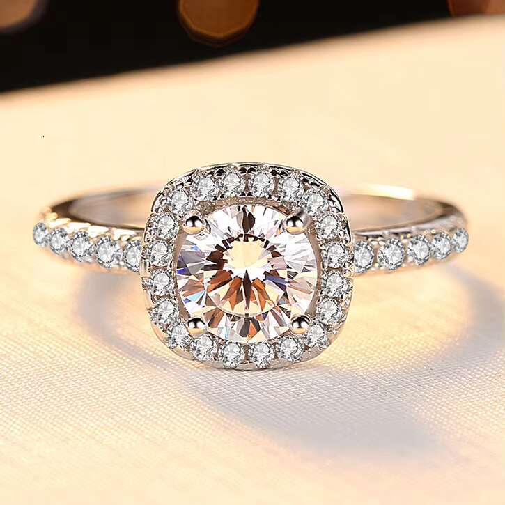 Personalized Original halo Moissanite Engagement Ring White Gold Plated 925 Sterling Silver Moissanite Wedding Ring