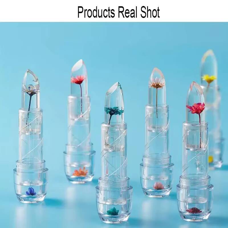 Magic Jelly Flower Temperature Change Transparent Moisturizing Lip Gloss Non-Stick Cup Color-Changing Lipstick happy