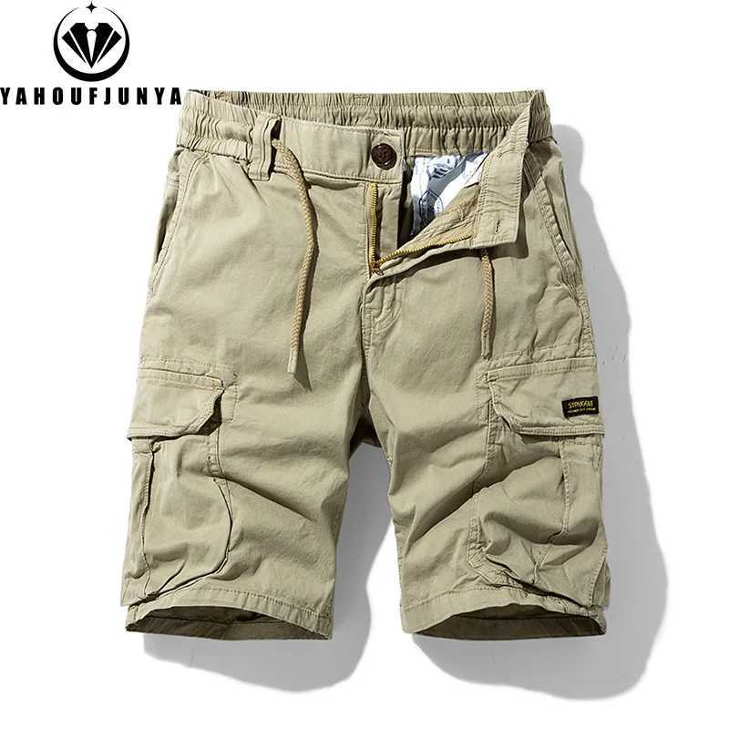 Men Summer Solid Color Outdoor Leisure Cargo Comfortable Shorts Men Elastic Waist Loose Straight High-Quality Design Shorts MaleW250614
