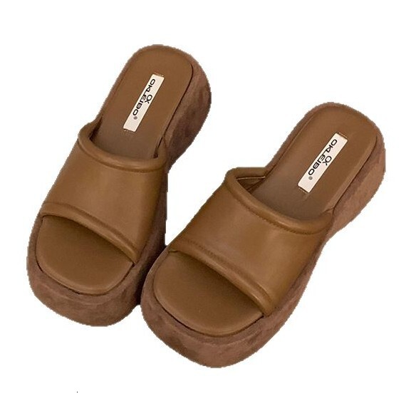 Ddmyoutdoor Thick Soled Slippers For Women Summer Outdoor Wear S Shoes New Style Platform Lazy Slip On One Word Sandals Outdoor Shoes