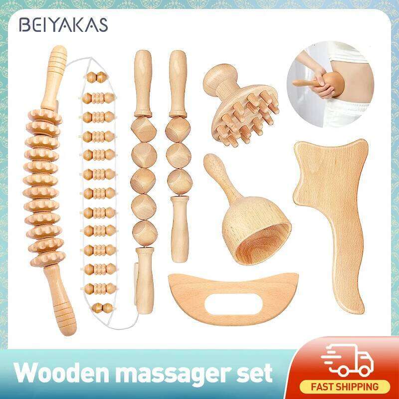 Wood Therapy Roller Lymphatic Drainage Massager Guasha Tool For Full Body Pain Relief Anti Cellulite Fascial Massage