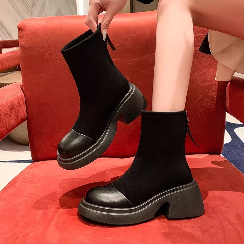 Ddmysports Autumn Winter New Thick Soled Short For Women Elastic Slim Petite Fashion Height Increasing Versatile Martin Boots Outdoor Shoes