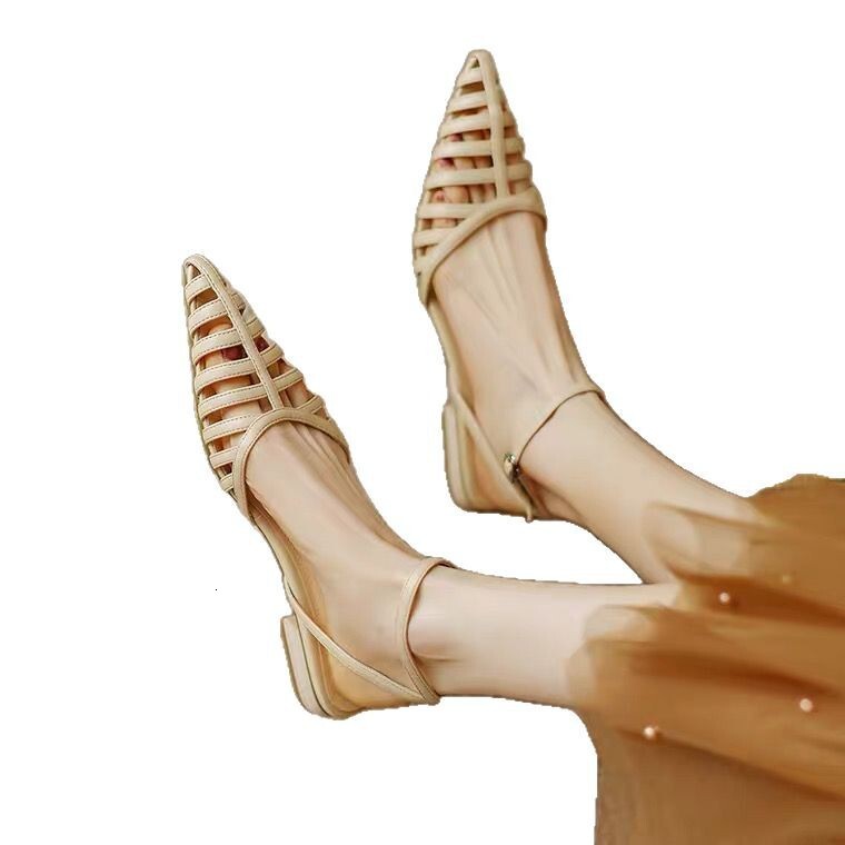 Ddmyoutdoor Yingmeier Niche Personality Roman Sandals Spring Summer Black Hollow Women S Pointed Flat Closed Toe Shoes Outdoor Shoes